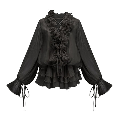 Zéphyrine floral-appliqué tiered mini dress in Black