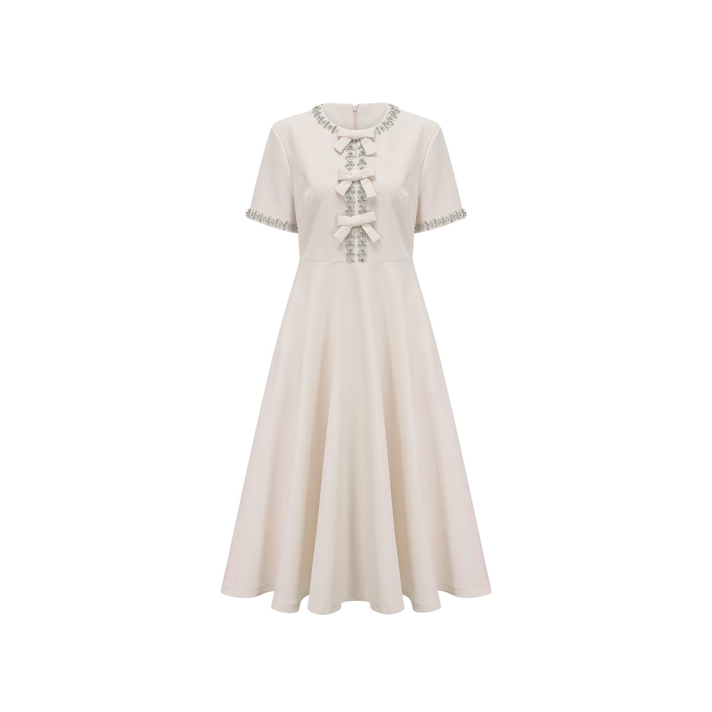 Cassiopeia crystal-accented bow midi dress in White