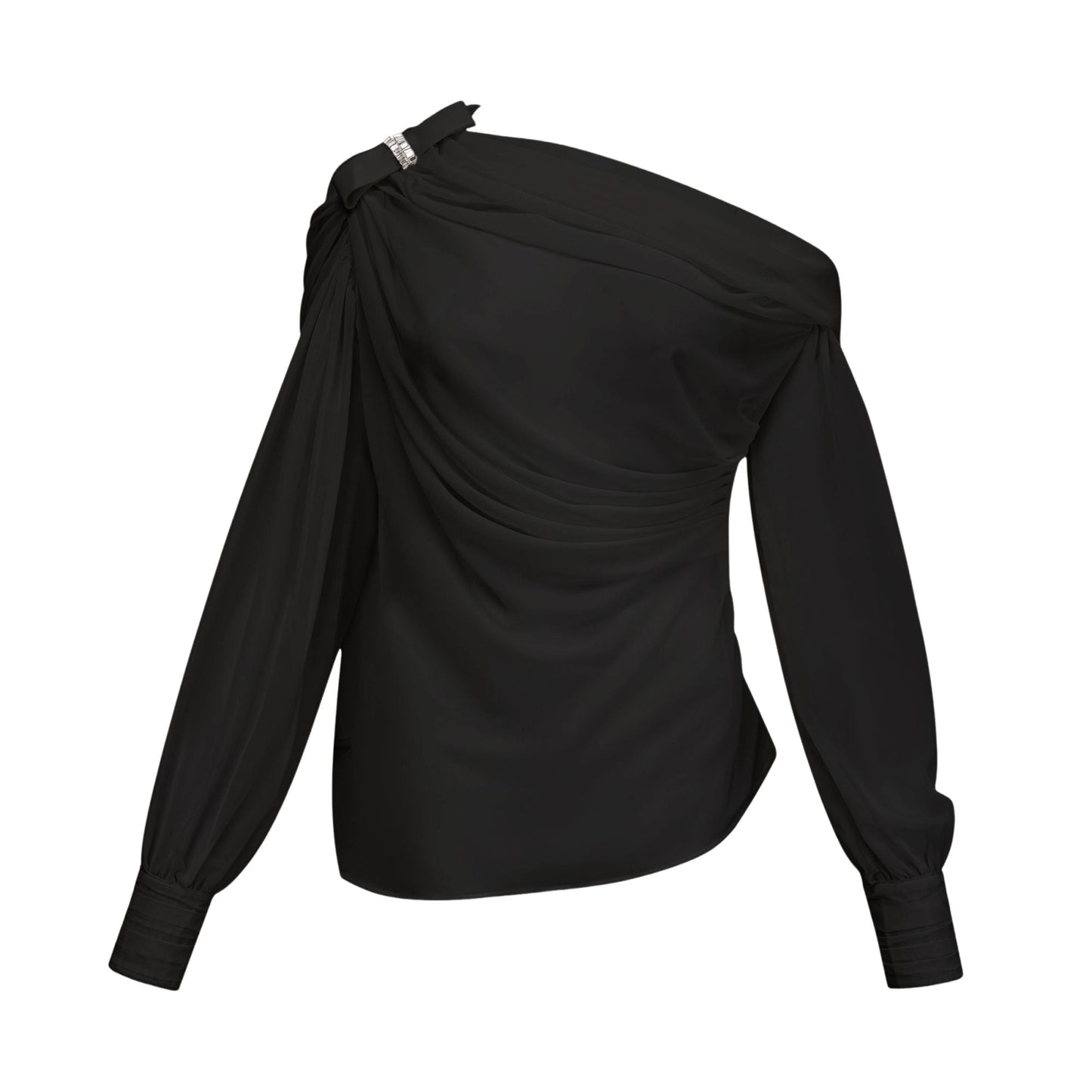 Andrea asymmetric tulle blouse & skirt matching set in Black