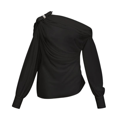 Andrea asymmetric tulle blouse & skirt matching set in Black