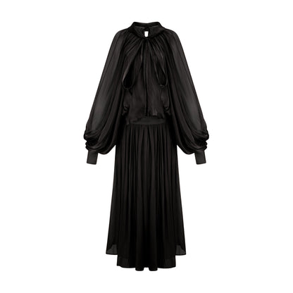 Mila pleated satin maxi dress in Black