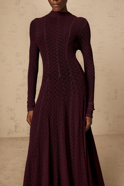 Athena wavy-pattern lace maxi dress in Red