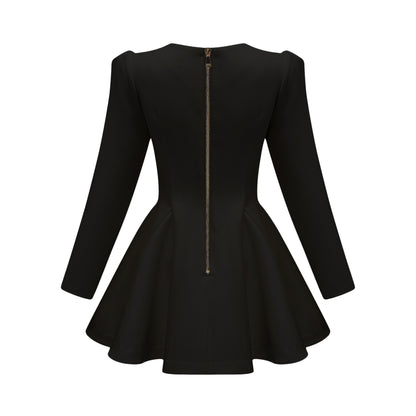 Élise pleated peplum-hem blazer dress in Black