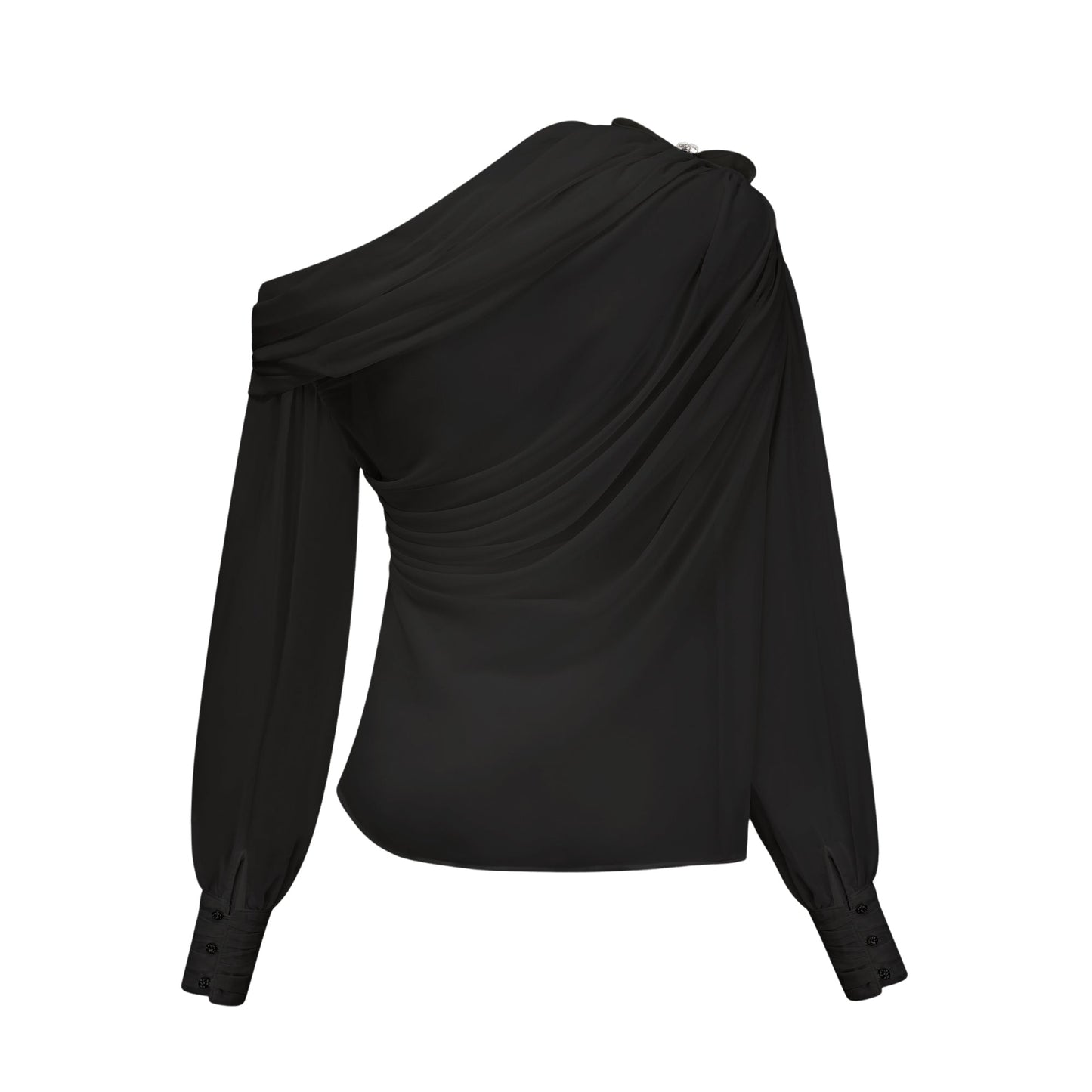 Andrea asymmetric tulle blouse & skirt matching set in Black