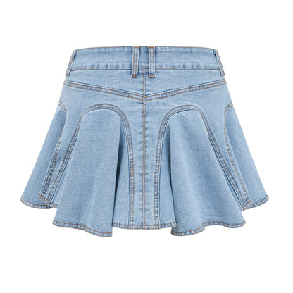 Capucine denim flounce-hem skirt