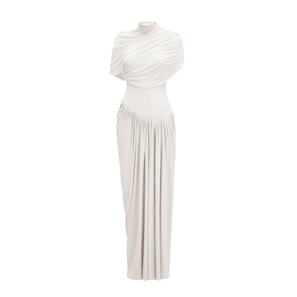 Catherine asymmetric pleated maxi dress in White