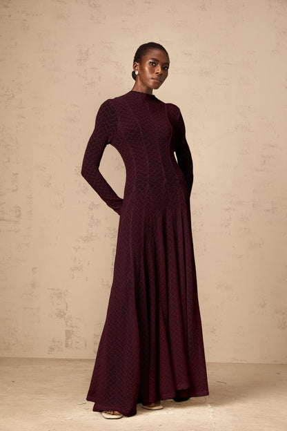 Athena wavy-pattern lace maxi dress in Red