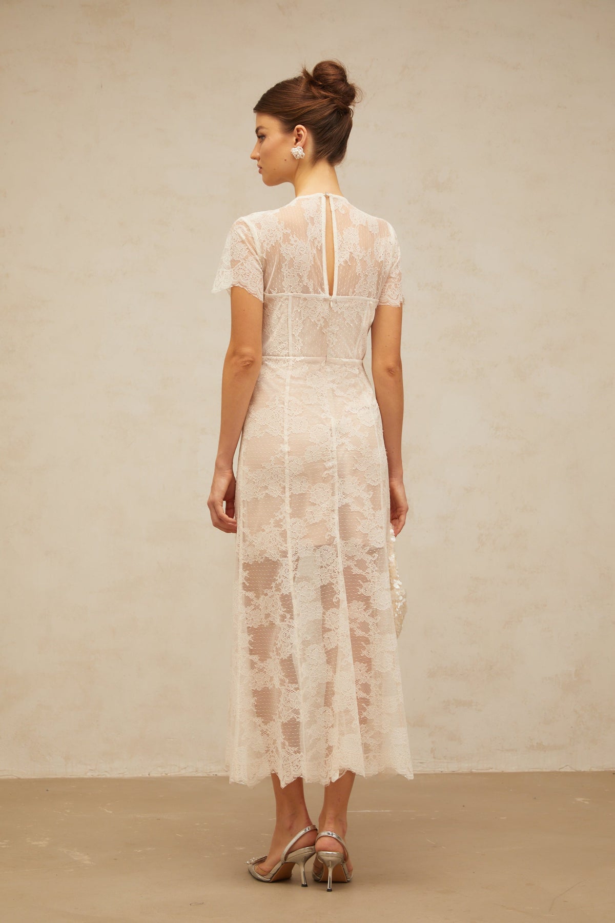 Célia floral-lace midi dress in White