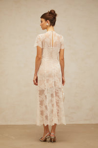 Célia floral-lace midi dress in White
