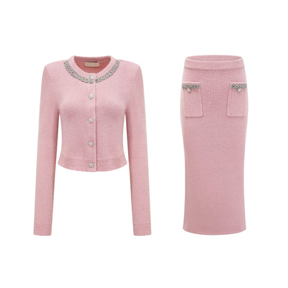 Renée pink embellished jacket & skirt matching set