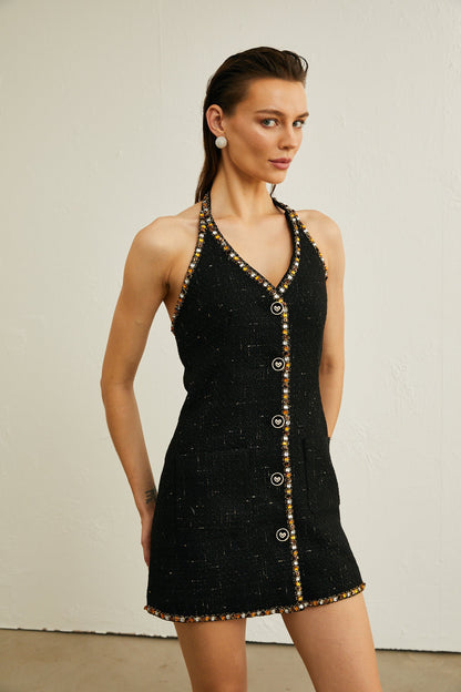 Cécile black tweed cardigan & dress matching set