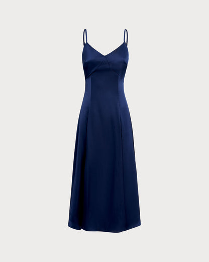 Navy A-Line Slip Maxi Dress