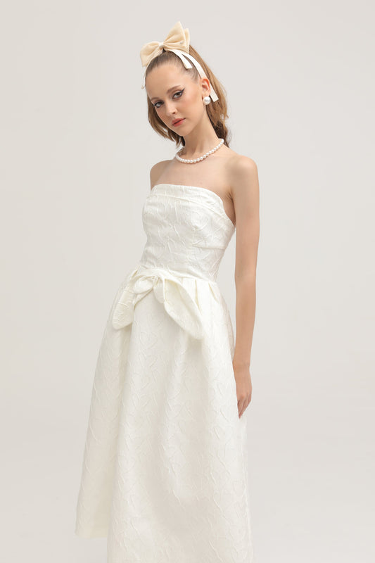 Ingrid white bowknot embroidered midi dress