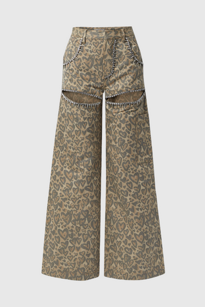 Monica Leopard  Rhinestone Cutout Jeans