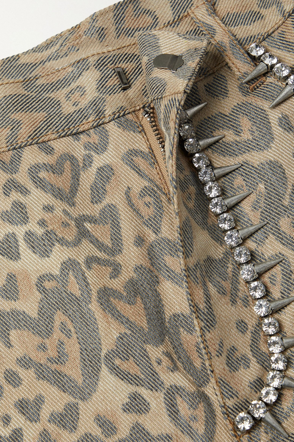Monica Leopard  Rhinestone Cutout Jeans