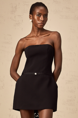 Clothilde black bowknot puff mini dress