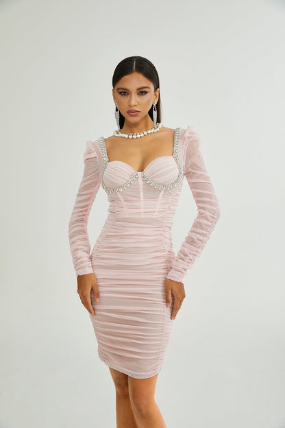 Eloite pink mesh midi dress