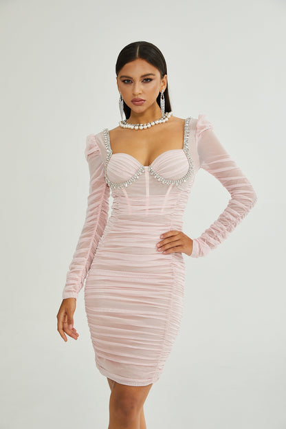 Eloite pink mesh midi dress