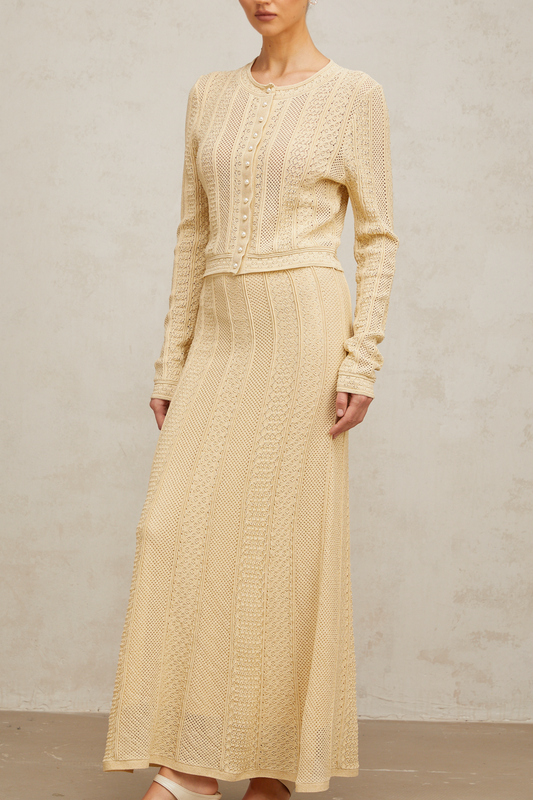 Tiphaine pointelle-knit cardigan & skirt matching set