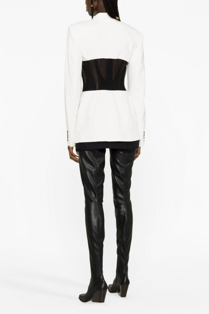 Kamryn Paneled Mesh Blazer - White