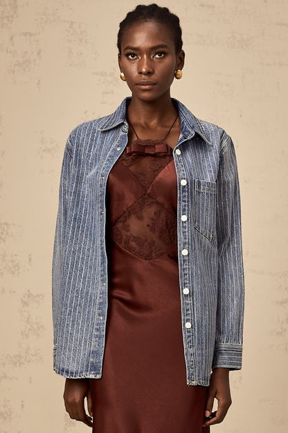 Joséphine blue embellished vertical-stripe denim shirt