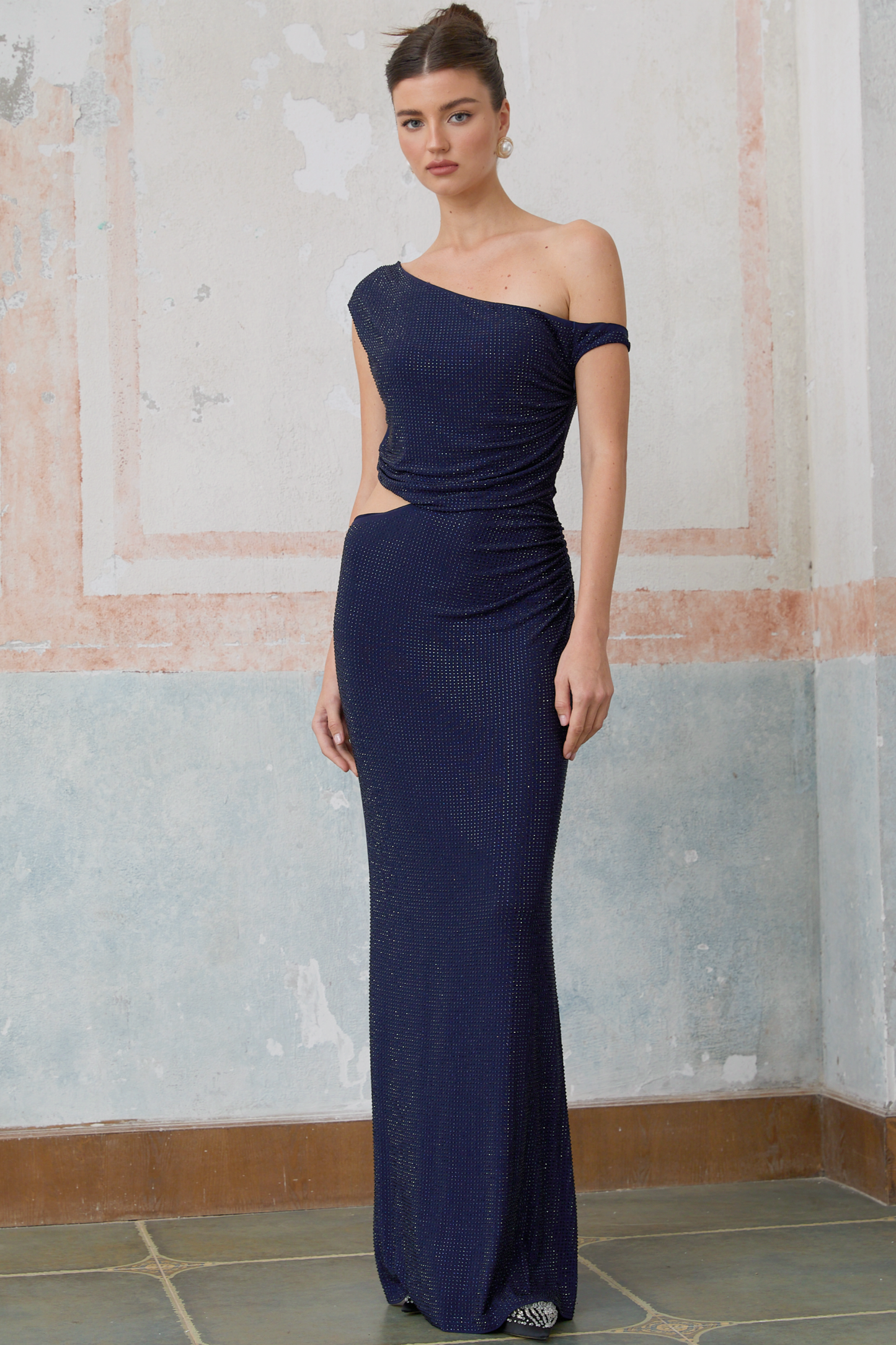Alizée blue cut-out rhinestone maxi dress