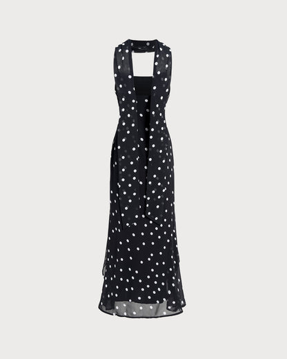 Black Polka Dot Slip Maxi Dress