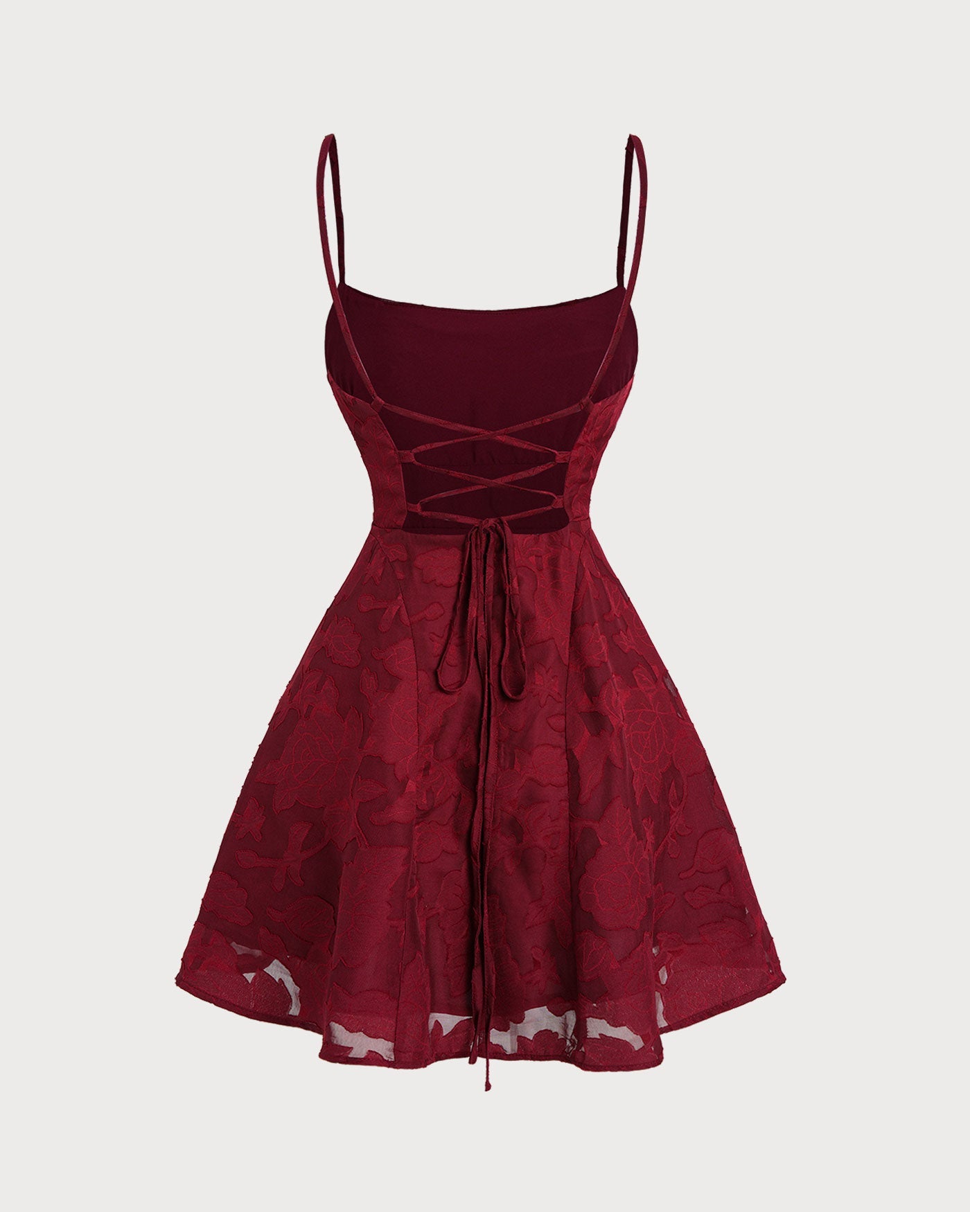Wine Red Floral Backless Slip Mini Dress