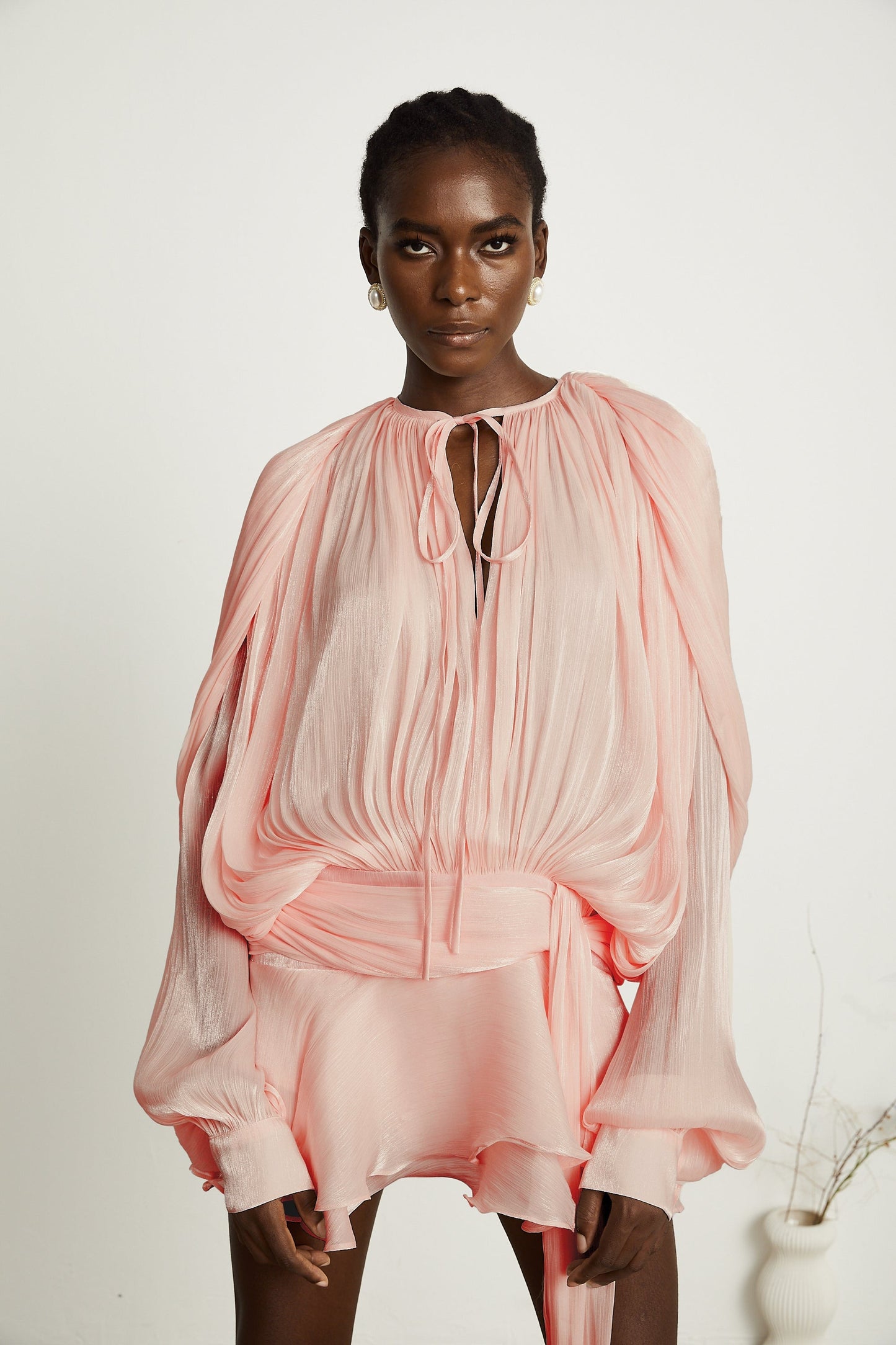Eugénie fully-pleated ruffled mini dress in Pink
