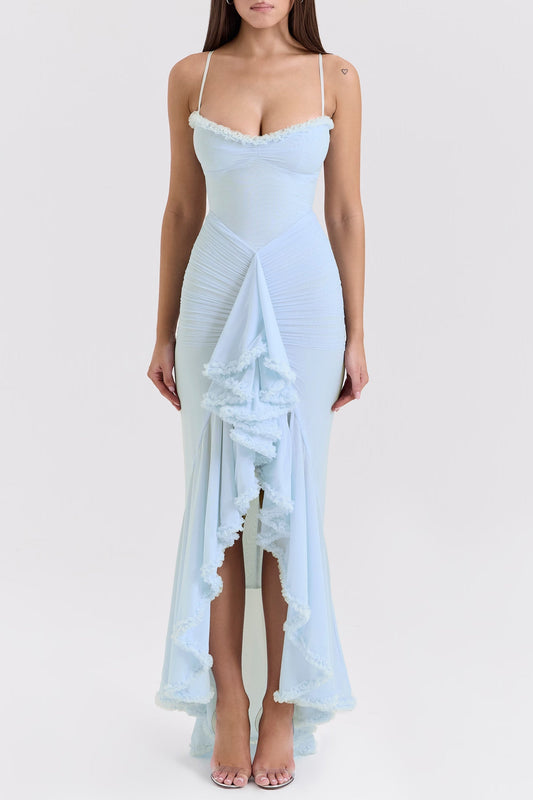Viviane ruffle draped maxi dress in Blue
