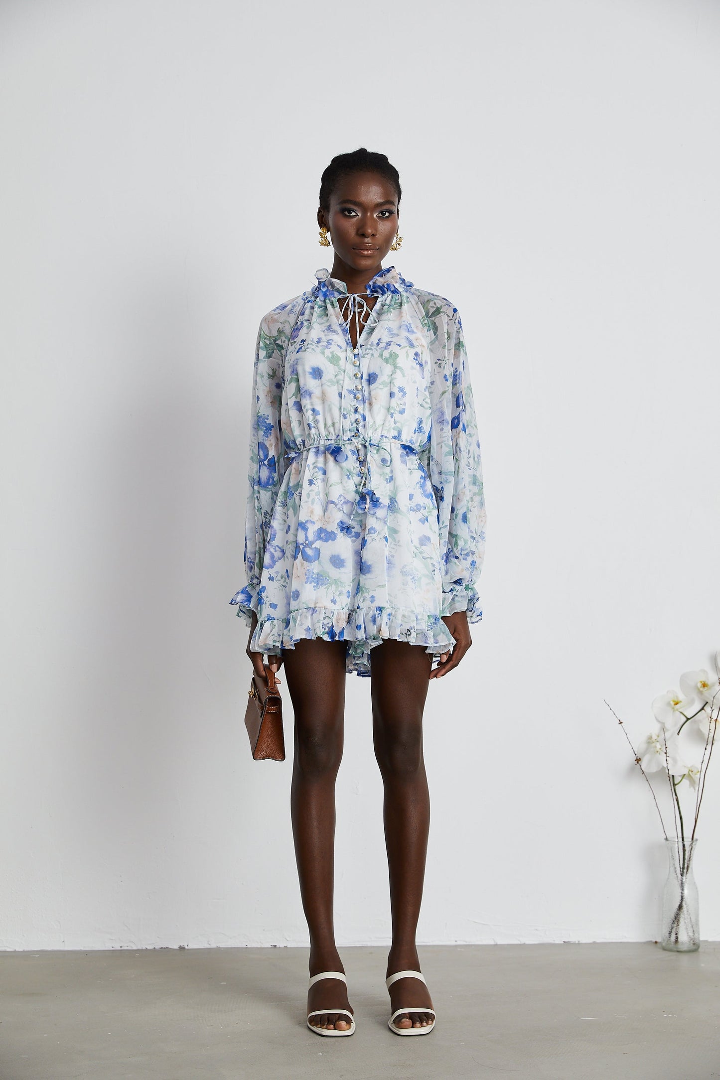Isabeau white floral-print mini dress