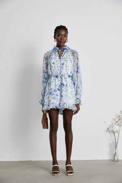 Isabeau white floral-print mini dress