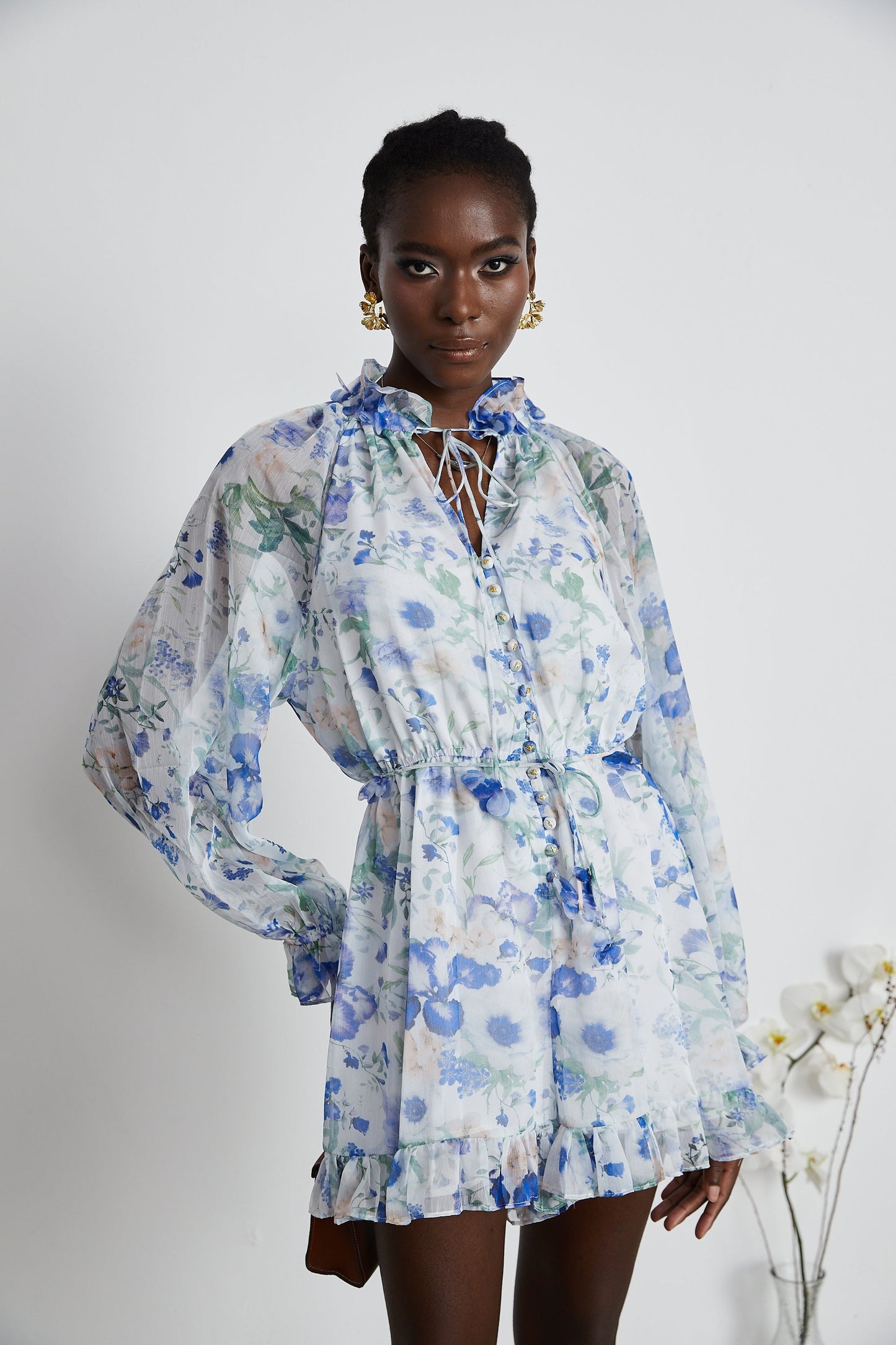 Isabeau white floral-print mini dress