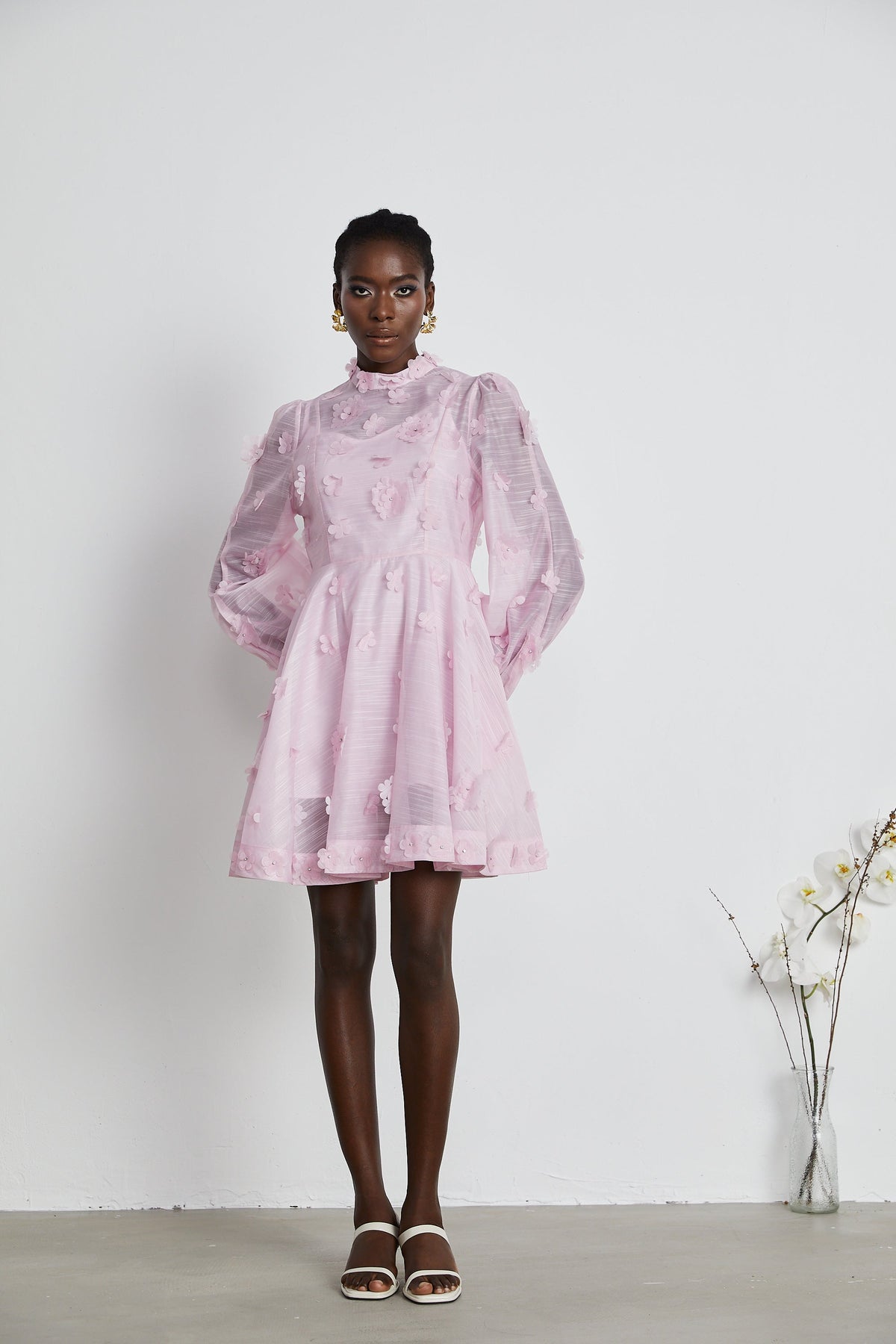 Honorine pink floral-appliqué mini dress