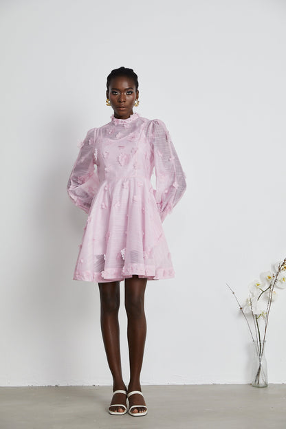Honorine pink floral-appliqué mini dress