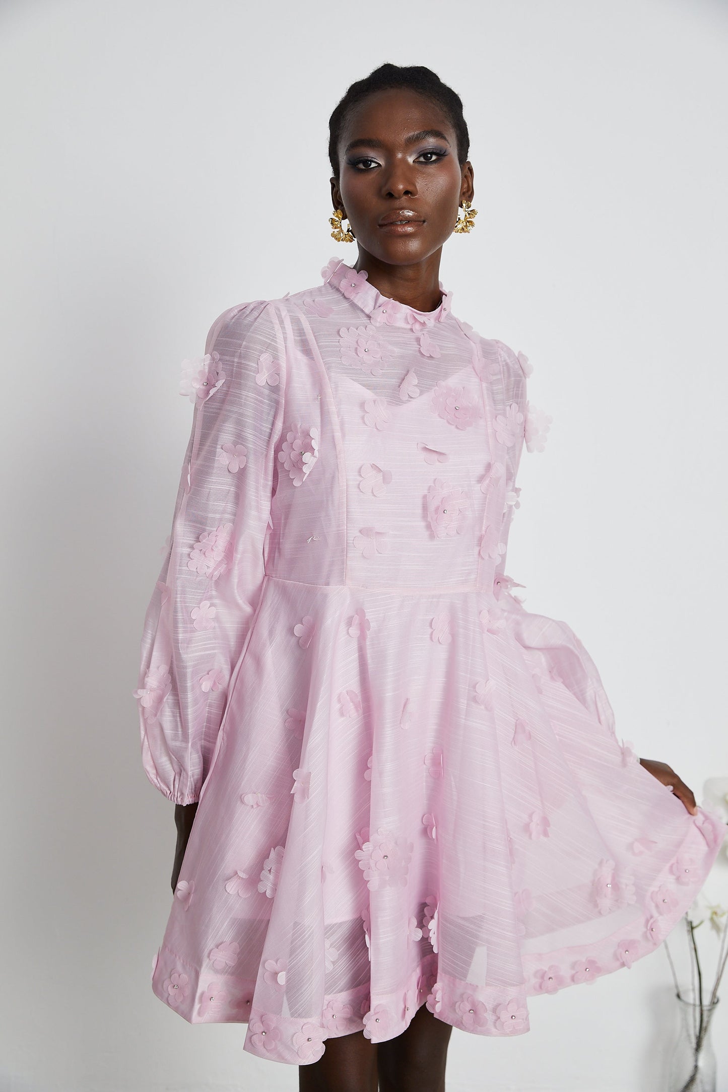 Honorine pink floral-appliqué mini dress