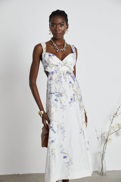 Natassia bird-print midi dress