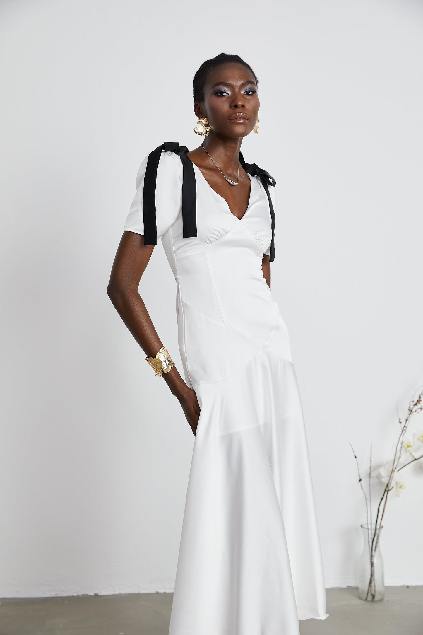 Cyrielle ribbon-detail puff-sleeve maxi dress