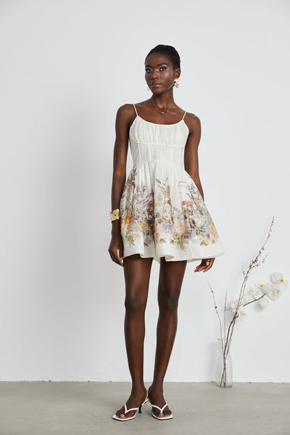 Valentia floral-print ruched mini dress