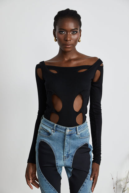 Beau black triple loop bodysuit