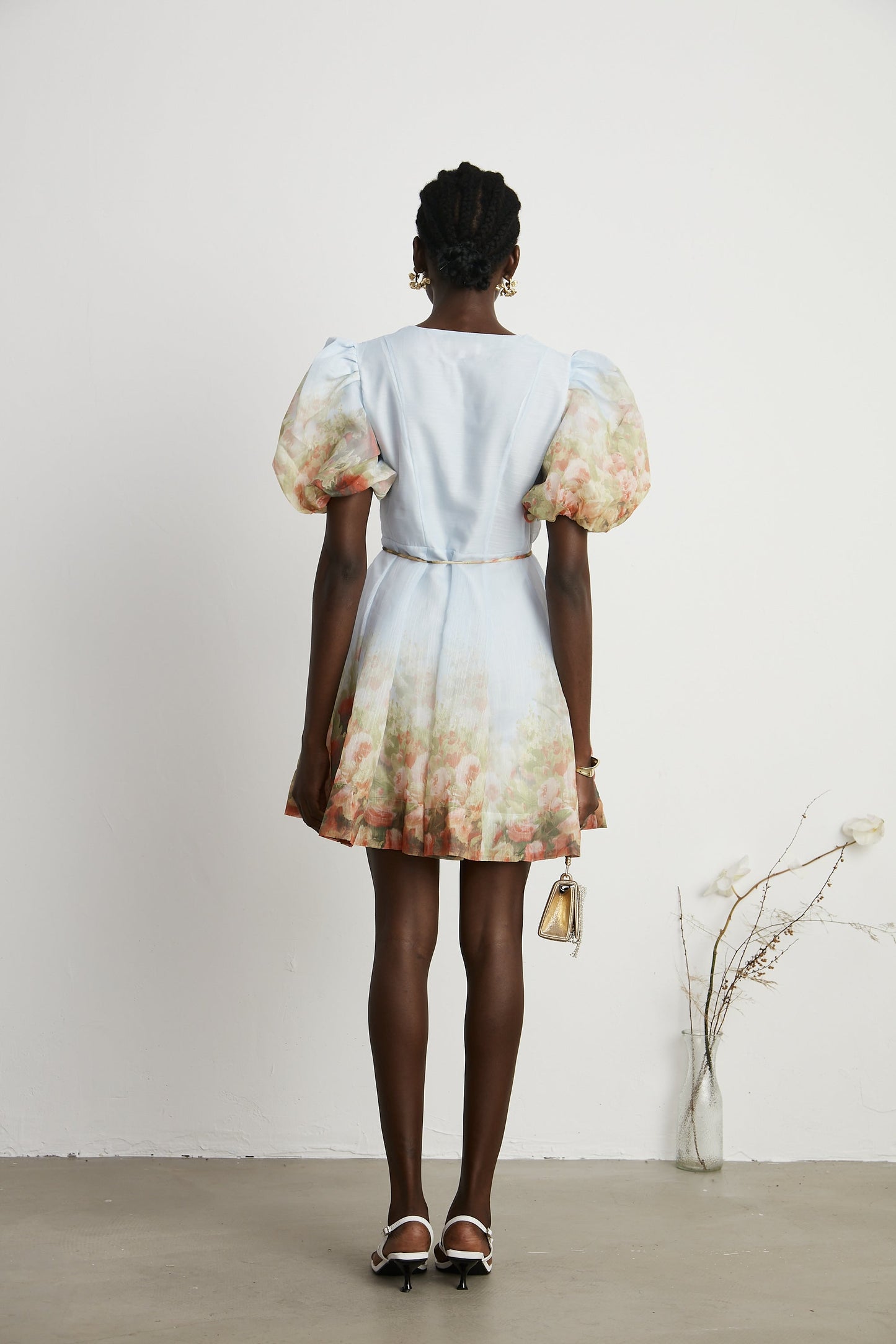 Céleste faux-flower V-neck mini dress
