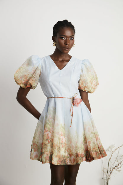 Céleste faux-flower V-neck mini dress