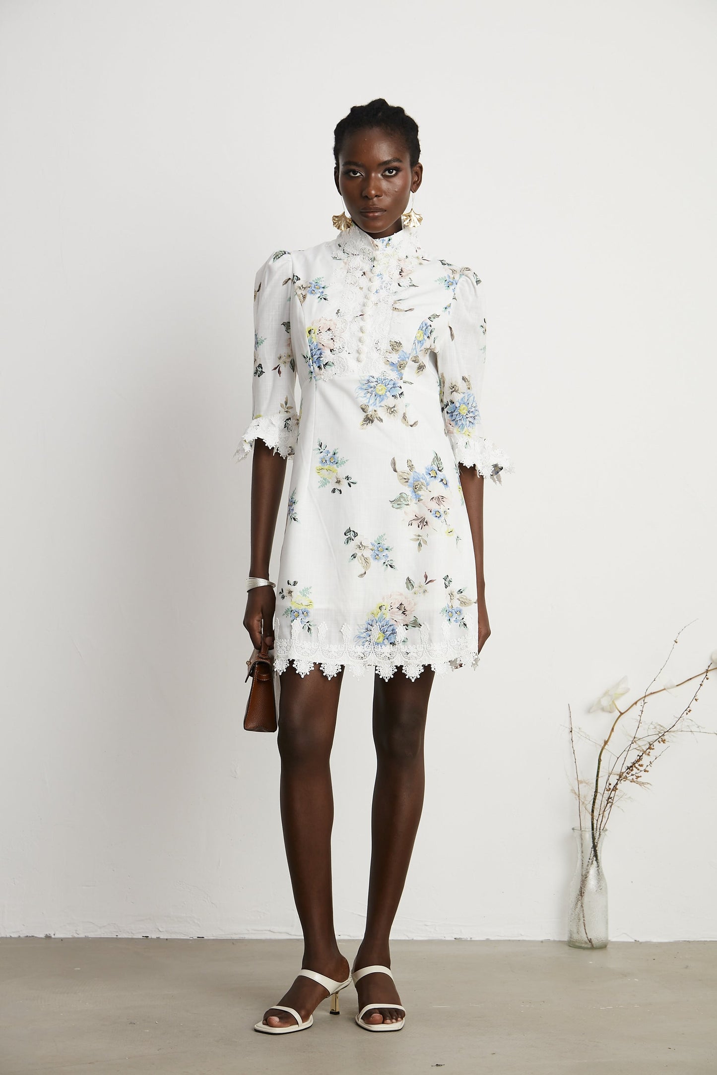 Marivel floral-print lace-trim mini dress