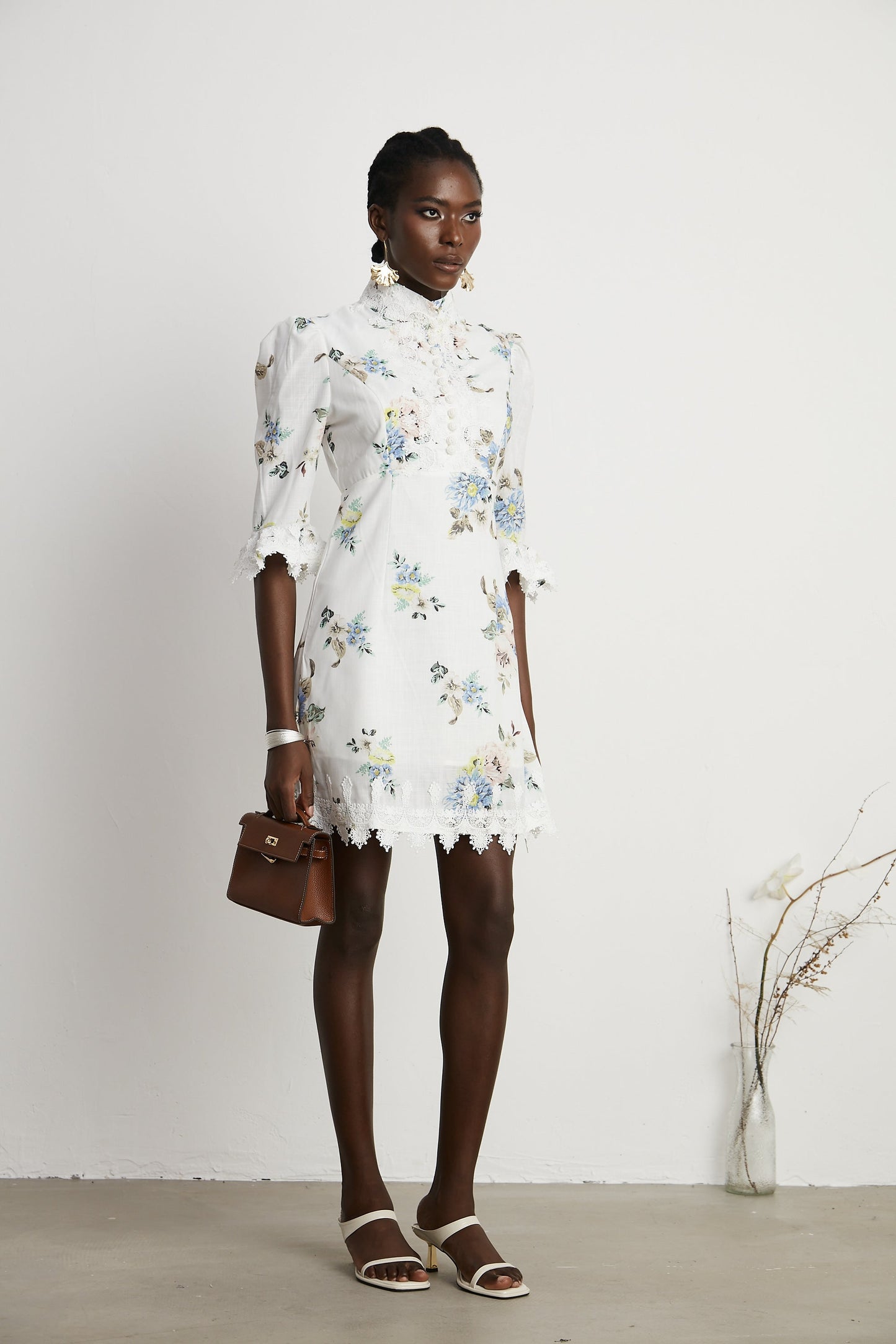 Marivel floral-print lace-trim mini dress