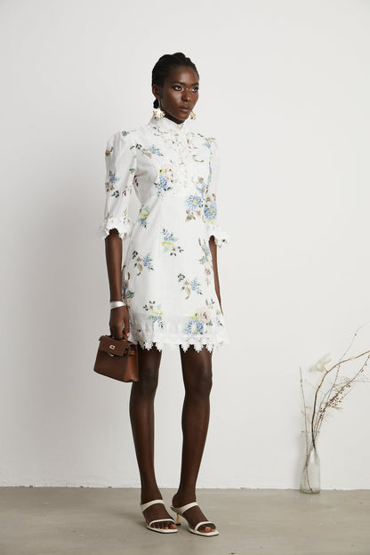 Marivel floral-print lace-trim mini dress