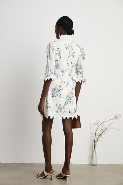 Marivel floral-print lace-trim mini dress