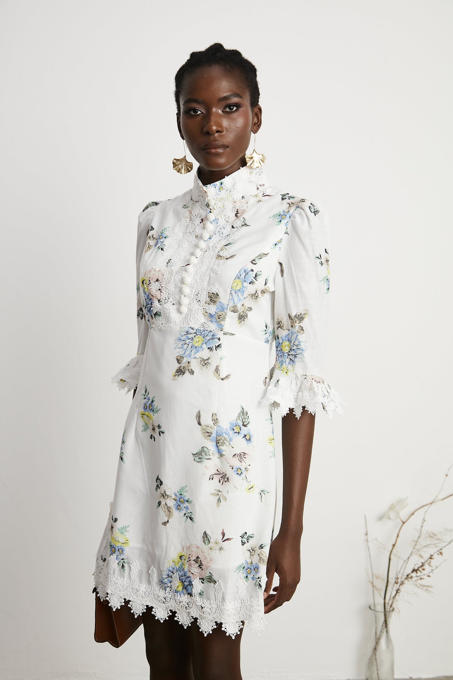 Marivel floral-print lace-trim mini dress