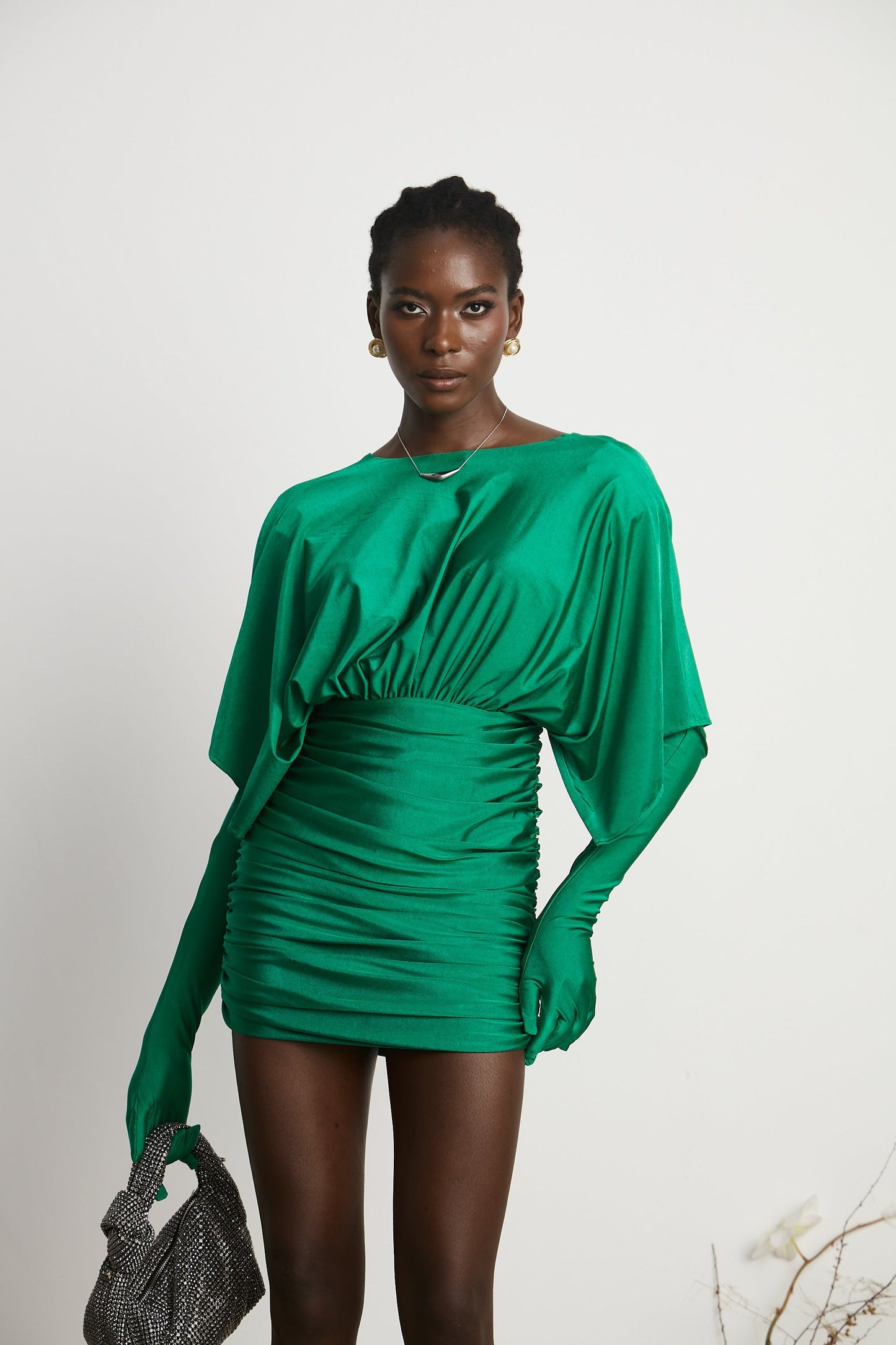 Yvette ruched V-neck mini dress