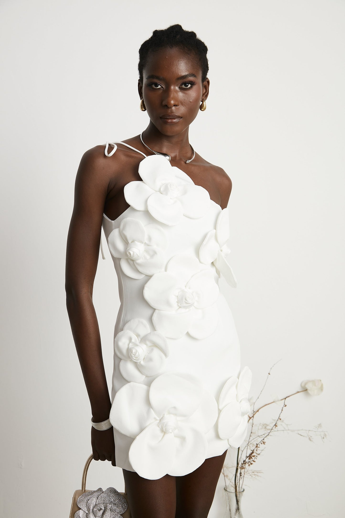 Liane floral off-shoulder mini dress in White