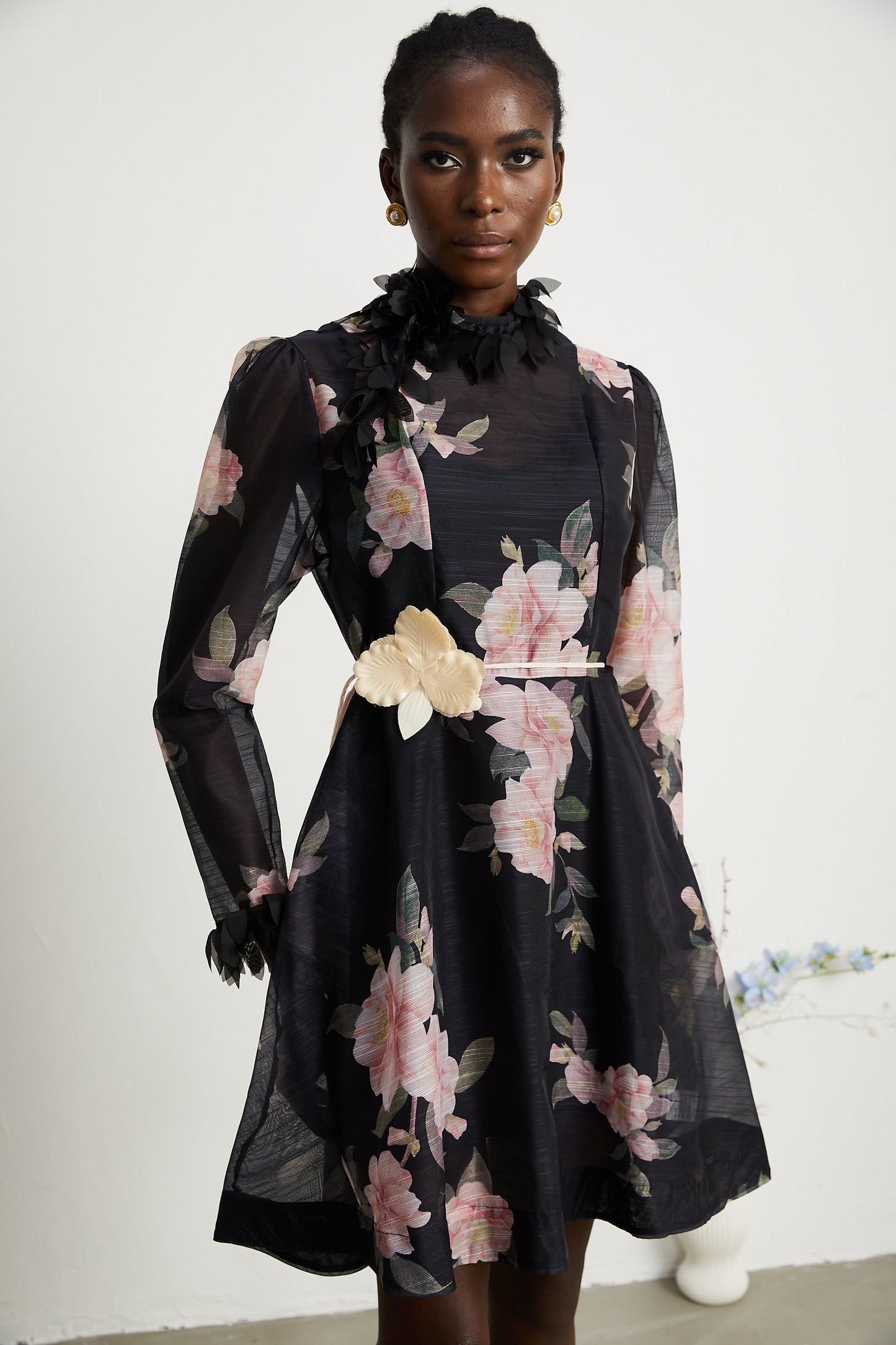 Mariah semi-sheer flower mini dress